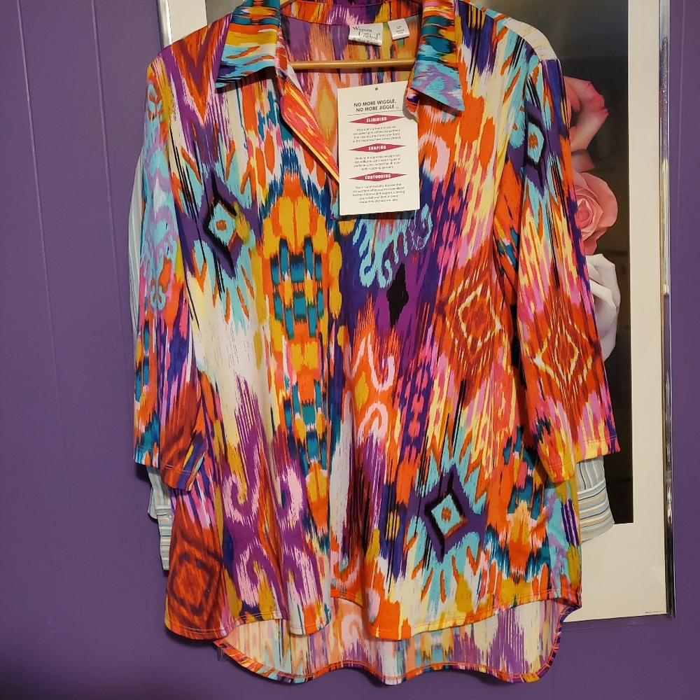 WOMEN WITH CONTROL 3/4 Sleeve TUNIC LG PET NWT